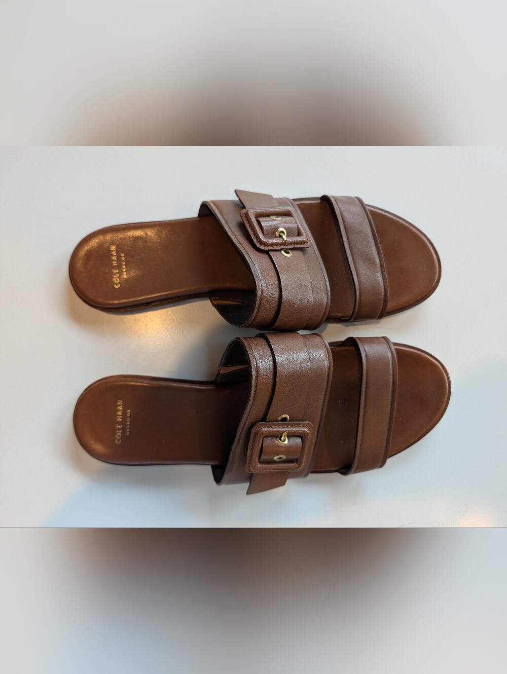 Cole Haan Brown Leather Slide Sandals With Buckle 10